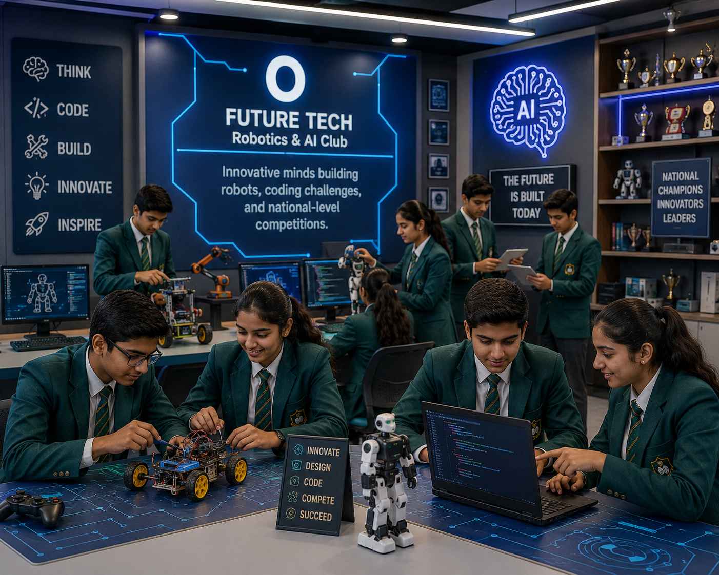 Students working on robotics project